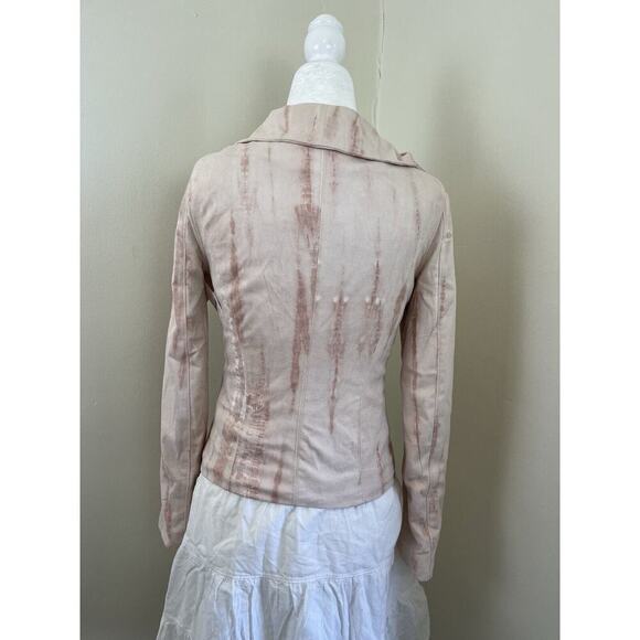 Anthropologie BlankNYC Hippie Dippe Faux Suede Jacket XS Pink Cream Moto Boho - Picture 5 of 13